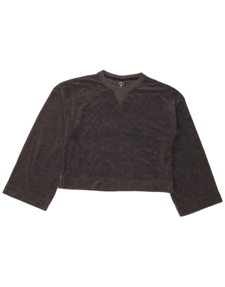 Nike Womens Dri Fit Crop Top Manches Longues UK 10 Petit Noir Polyester