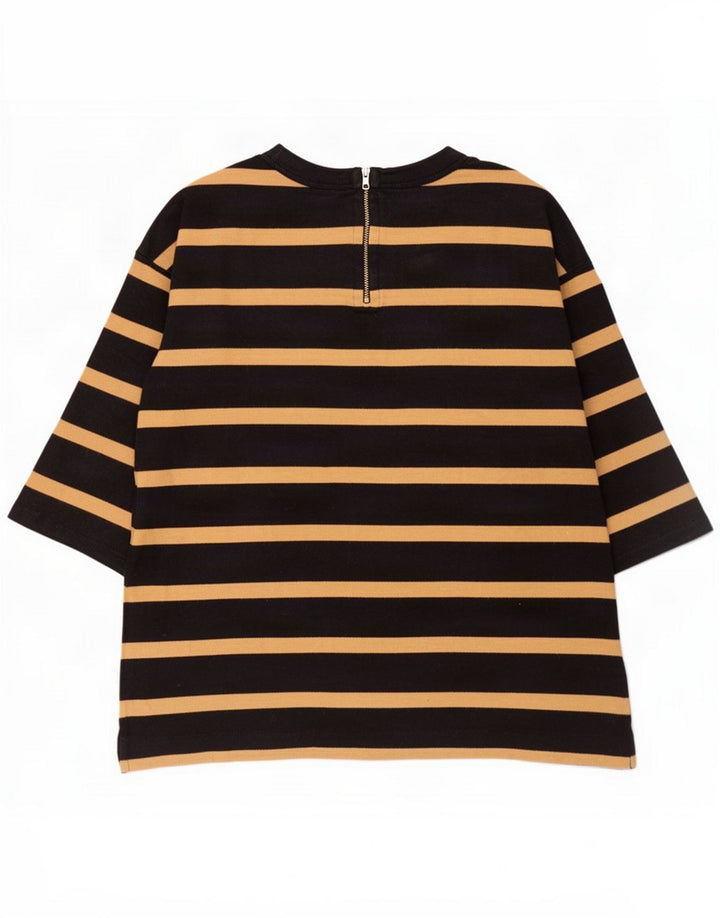 Massimo Dutti Haut Femme Manches 3/4 UK 14 Moyen Noir Rayé