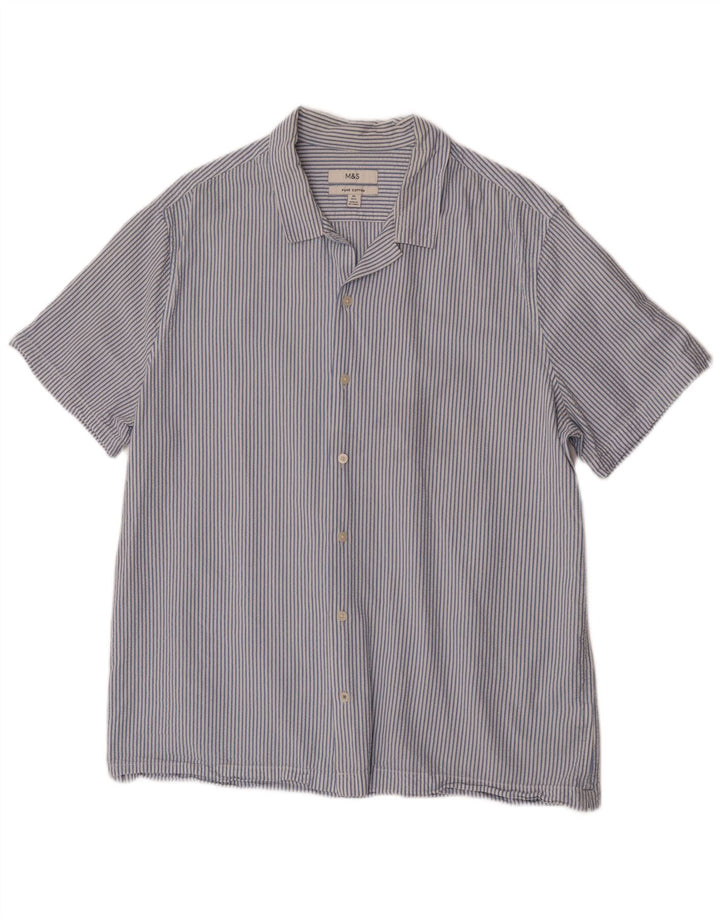Marks & Spencer Chemise à manches courtes pour homme XL en coton rayé bleu