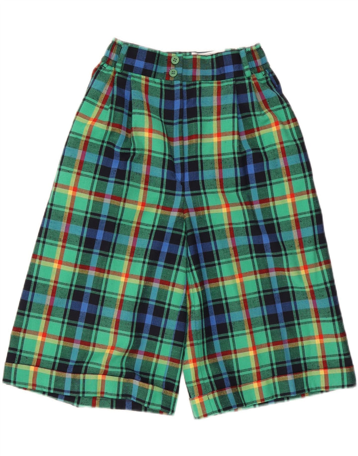 VINTAGE Bermuda taille haute femme UK 10 Small W24 Green Check