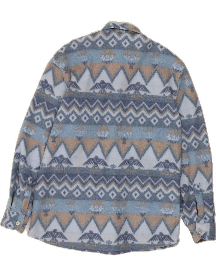 VINTAGE Mens Fleece Shirt Size 39/40 Medium Blue Geometric Polyester Vintage Vintage and Second-Hand Vintage from Messina Hembry 
