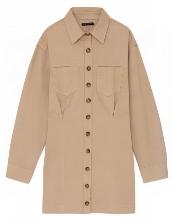 Zara Femme Robe Chemise UK 6 XS Beige Polyester