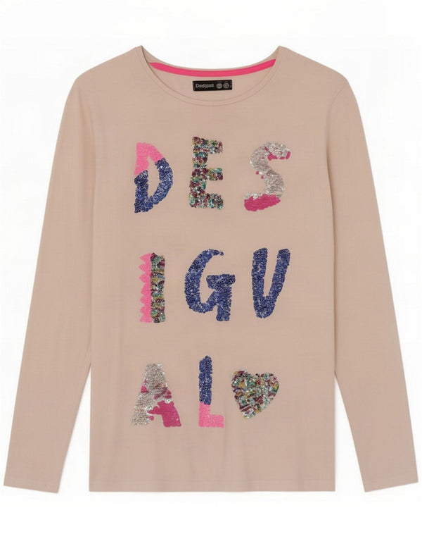 Desigual Girls Graphic Top Manches Longues 13-14 ans Blanc