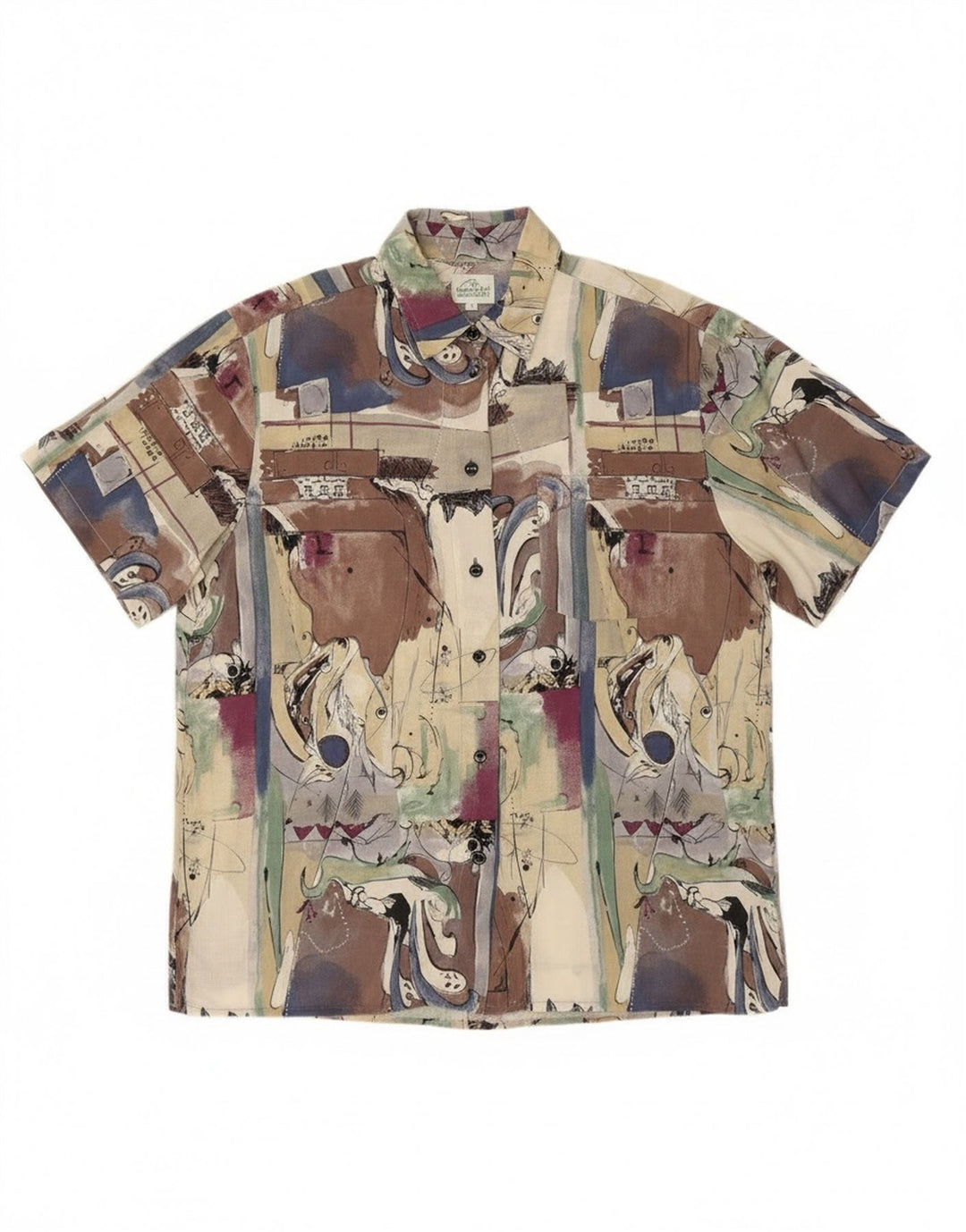 Vintage Femme Motif Abstrait Chemise À Manches Courtes Grand Multicolore