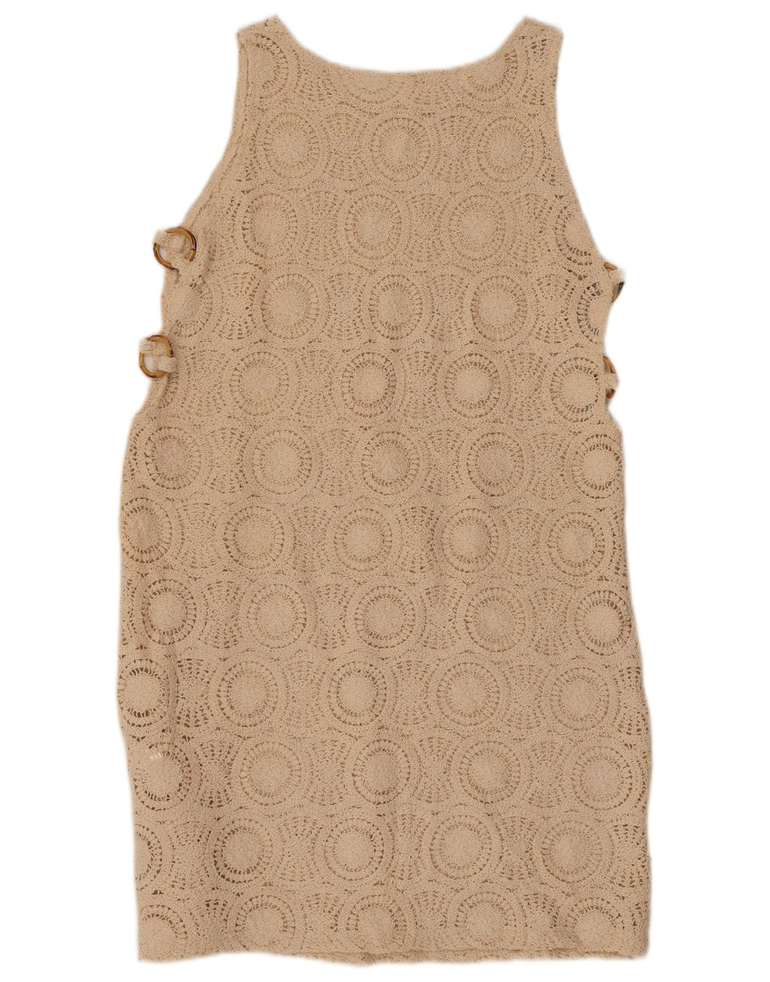 VINTAGE Femmes Crochet Sans Manches Shift Robe UK 10 Petit Coton Beige