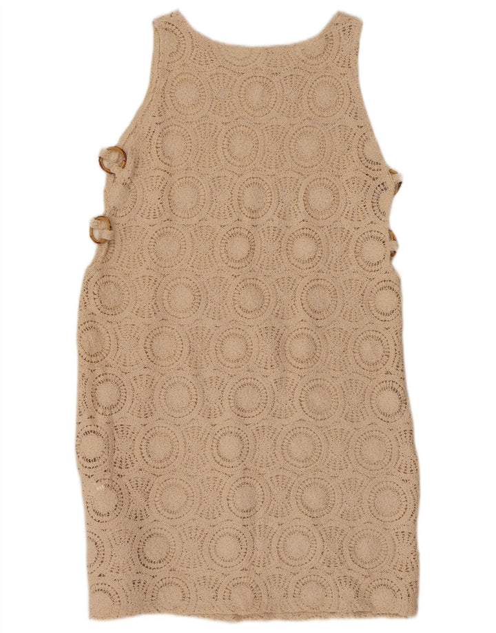 VINTAGE Femmes Crochet Sans Manches Shift Robe UK 10 Petit Coton Beige