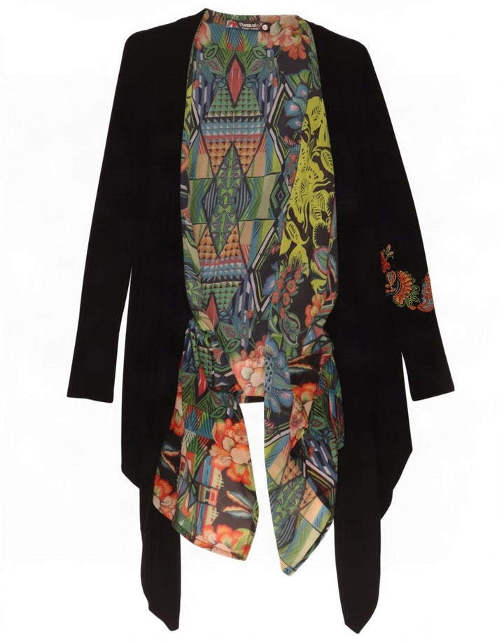 Desigual Femmes Asymétrique Ouvert Cardigan Top UK 12 Moyen Noir