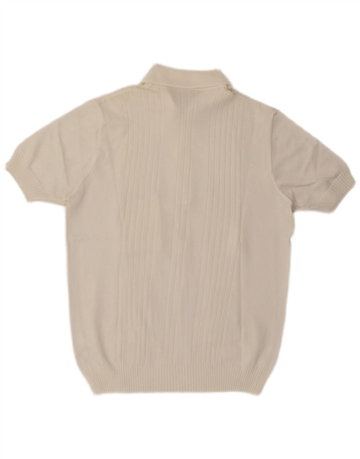 vintage Homme Manches Courtes Col Polo Pull Blanc Moyen