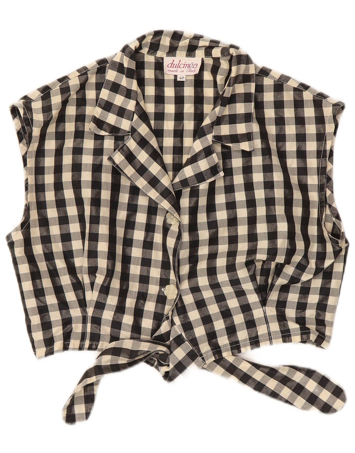 vintage Womens Crop Chemise sans manches Blouse IT 42 Medium Black Gingham