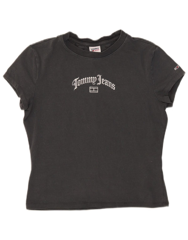 Tommy Hilfiger Womens Crop Graphic T-Shirt Top UK 14 Large Gris Coton
