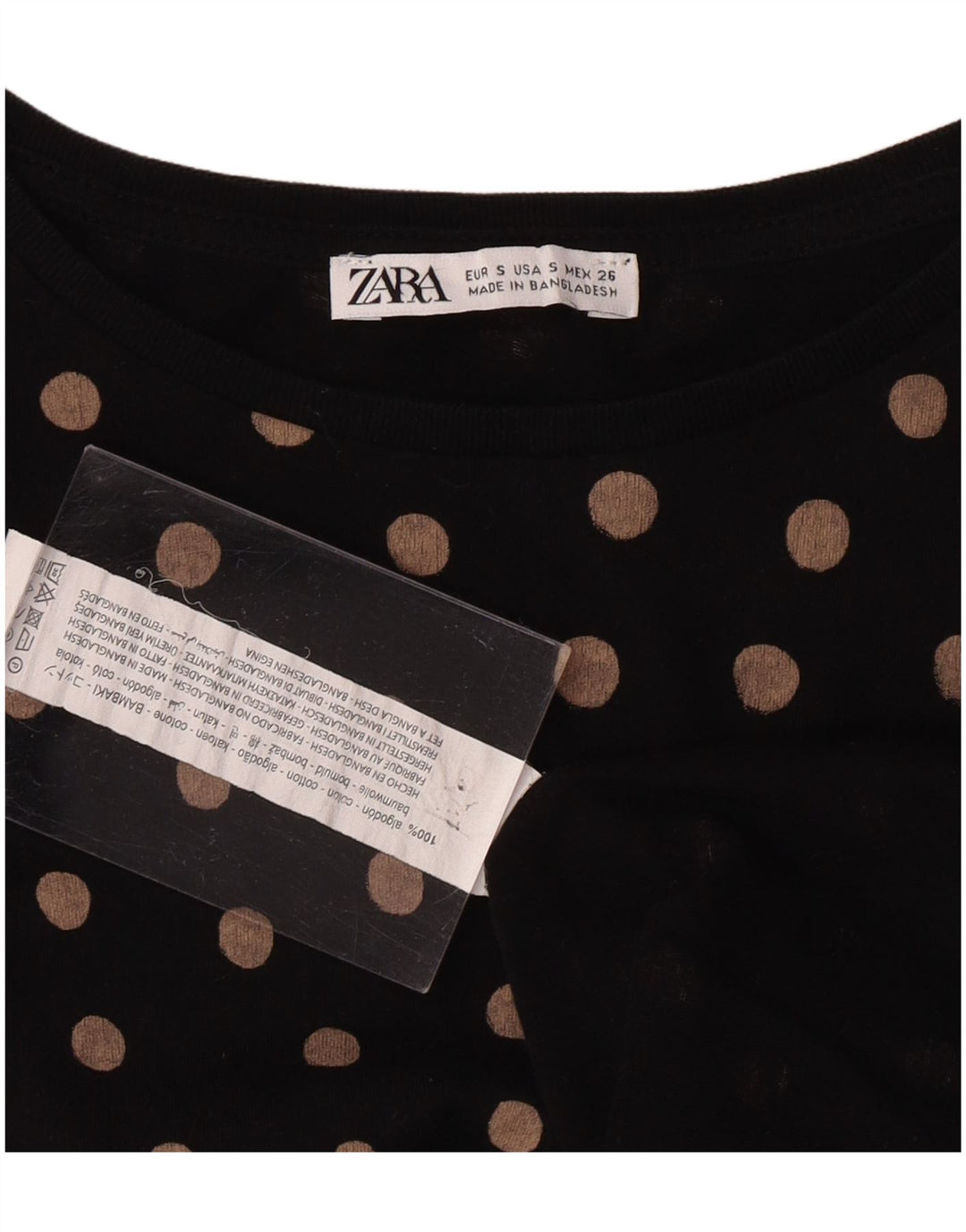 ZARA Femme T-Shirt Top UK 10 Petit Coton Noir À Pois
