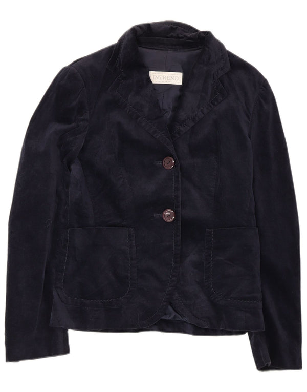 Intrend Veste blazer en velours à 2 boutons pour femme UK 10 Petite rayonne bleu marine