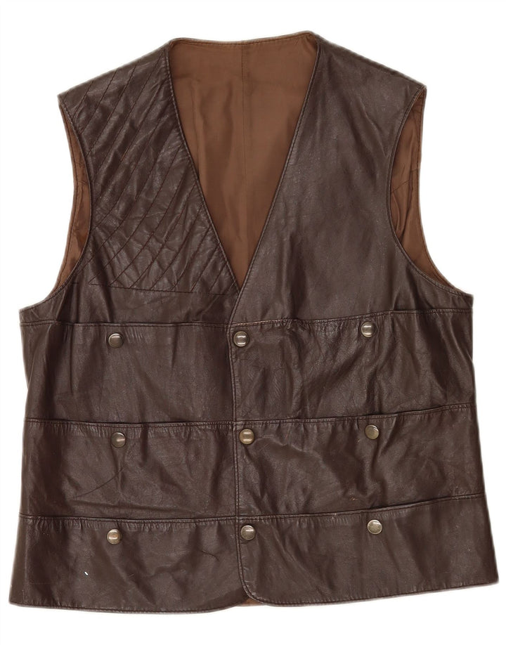 gilet en cuir homme vintage UK 36 Petit Marron