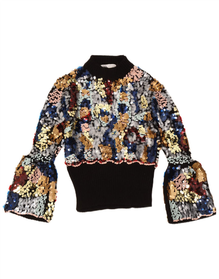 Zara Pull col roulé pour femme UK 12 Medium Multicolore Moucheté