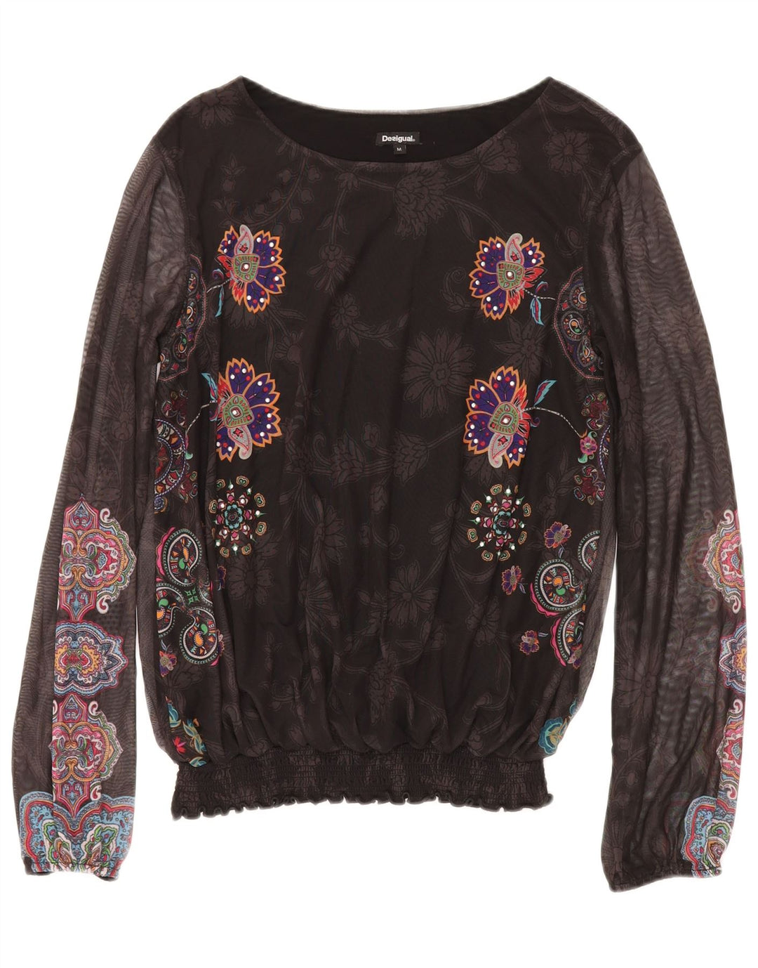 DESIGUAL Chemisier à manches longues pour femme UK 42 Medium Noir Floral