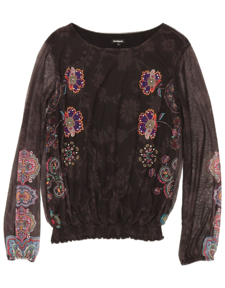 DESIGUAL Chemisier à manches longues pour femme UK 42 Medium Noir Floral