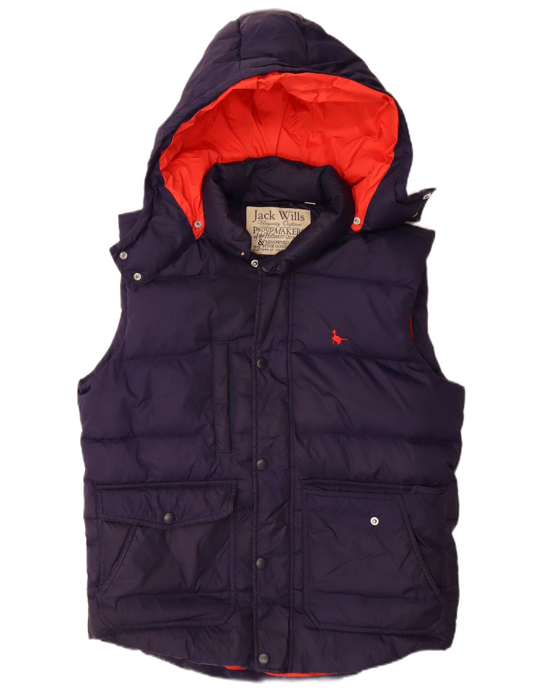 JACK WILLS Gilet rembourré à capuche pour homme UK 38 Medium Navy Blue Nylon