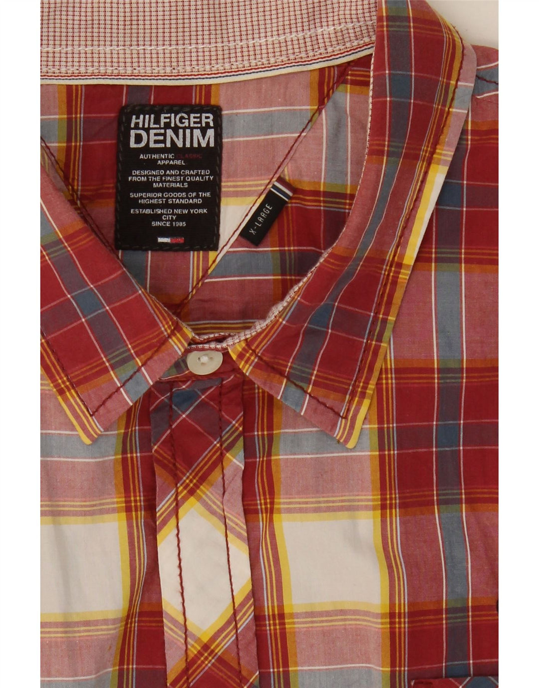 TOMMY HILFIGER Mens Shirt XL Red Check Cotton Vintage Tommy Hilfiger and Second-Hand Tommy Hilfiger from Messina Hembry 