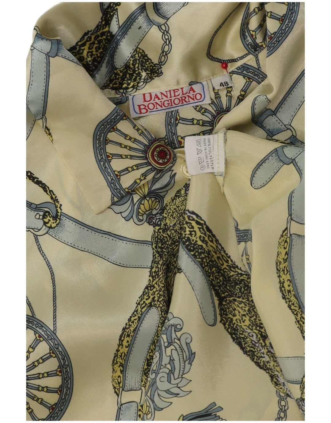 vintage Femme Chemise Graphique Blouse IT 48 XL Jaune Polyester