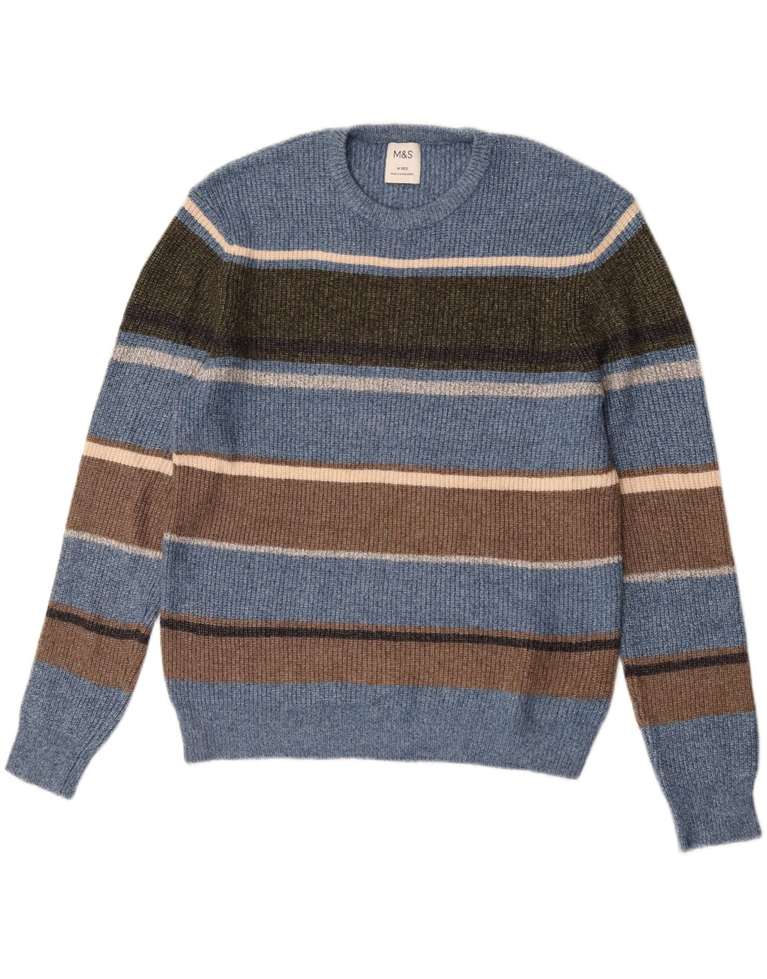 Marks & Spencer Pull Col Ras du Cou Homme Bleu Moyen Rayé Polyamide