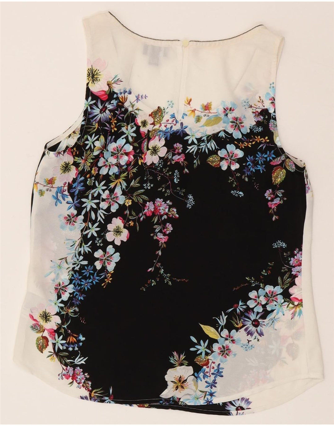 Oasis Chemisier sans manches pour femme UK 8 Petit Blanc Floral Polyester