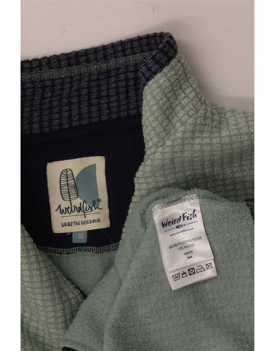 Weird Fish Pull polaire à col zippé pour femme UK 16 Large Vert Polyester