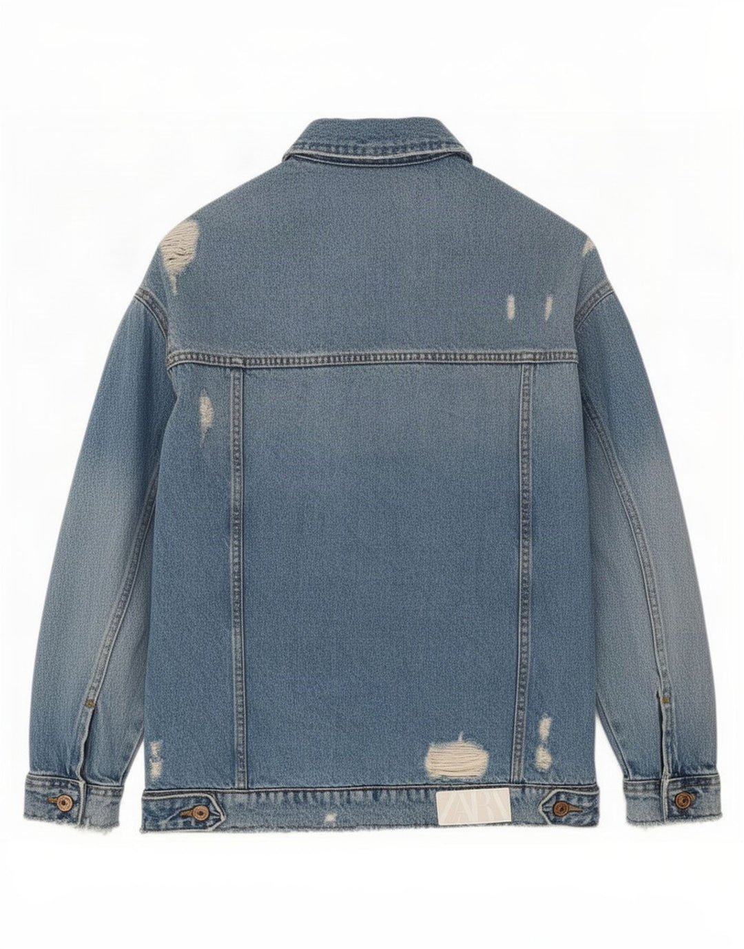 Zara Veste en jean surdimensionnée en détresse pour femme UK 10 Petit coton bleu