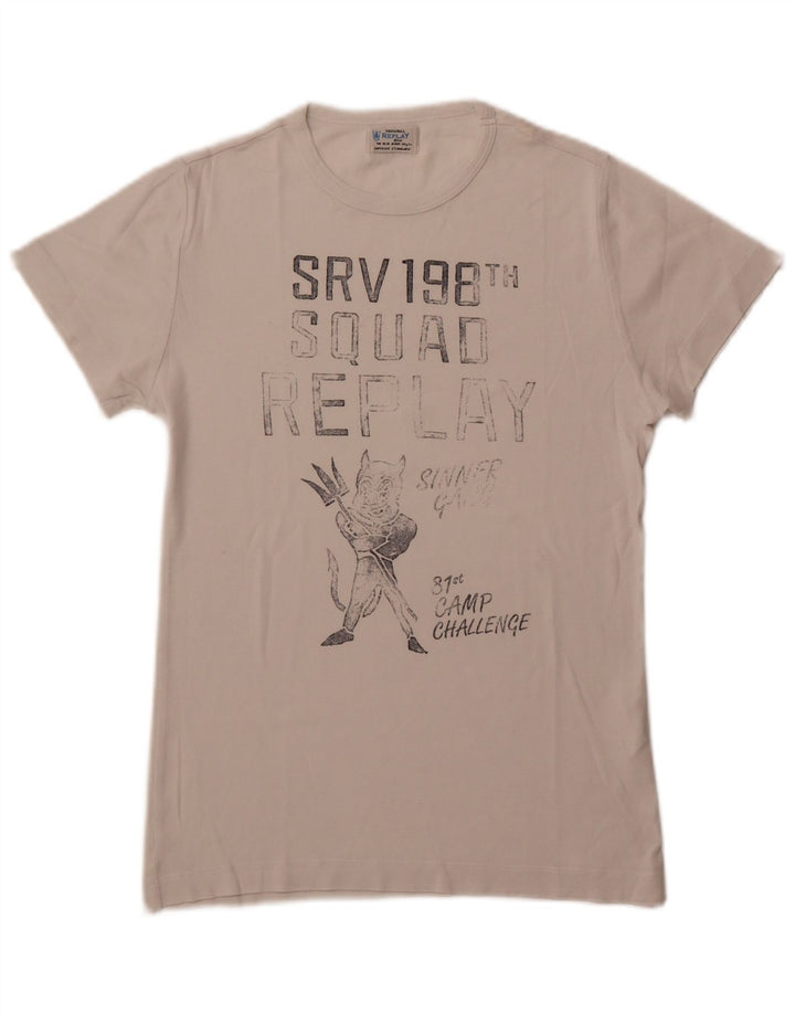 Replay T-Shirt Graphique Homme Petit Blanc Coton