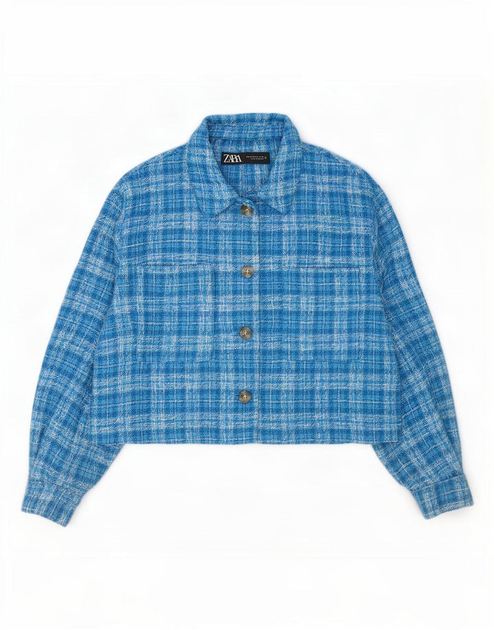 Zara Womens Bomber Jacket UK 18 XL Bleu Plaid Polyester