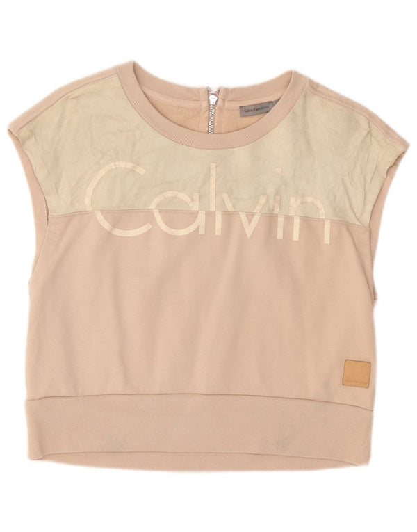 Calvin Klein Womens Crop Graphic Débardeur UK 14 Large Rose Colorblock