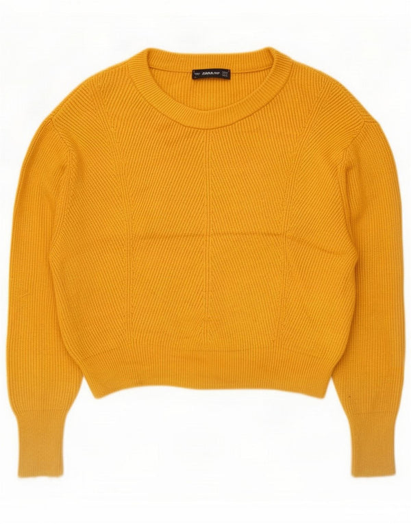 Zara Pull court surdimensionné à col bateau pour femme UK 10 Small Jaune