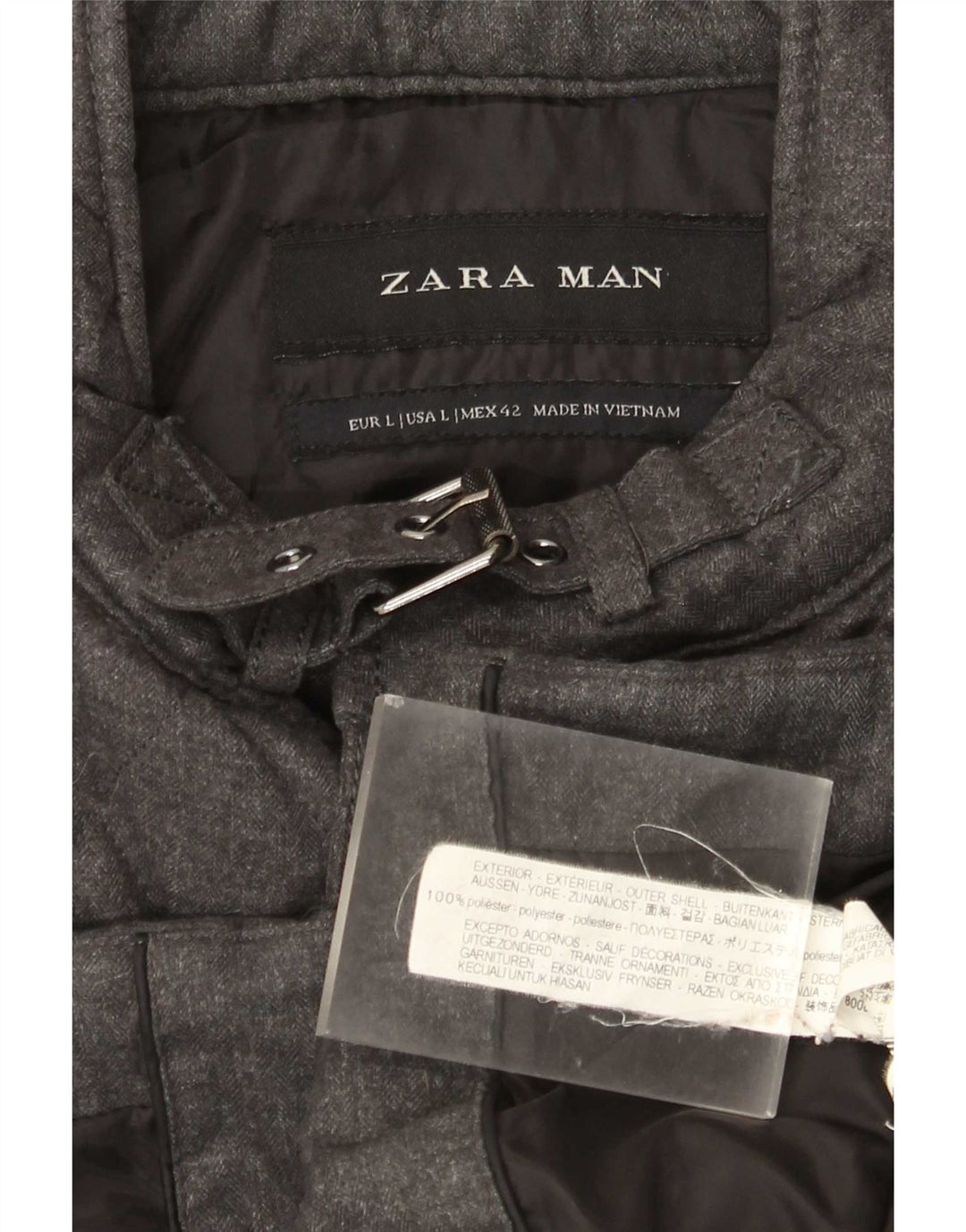 Zara Veste matelassée pour homme UK 40 Large Gris Polyester