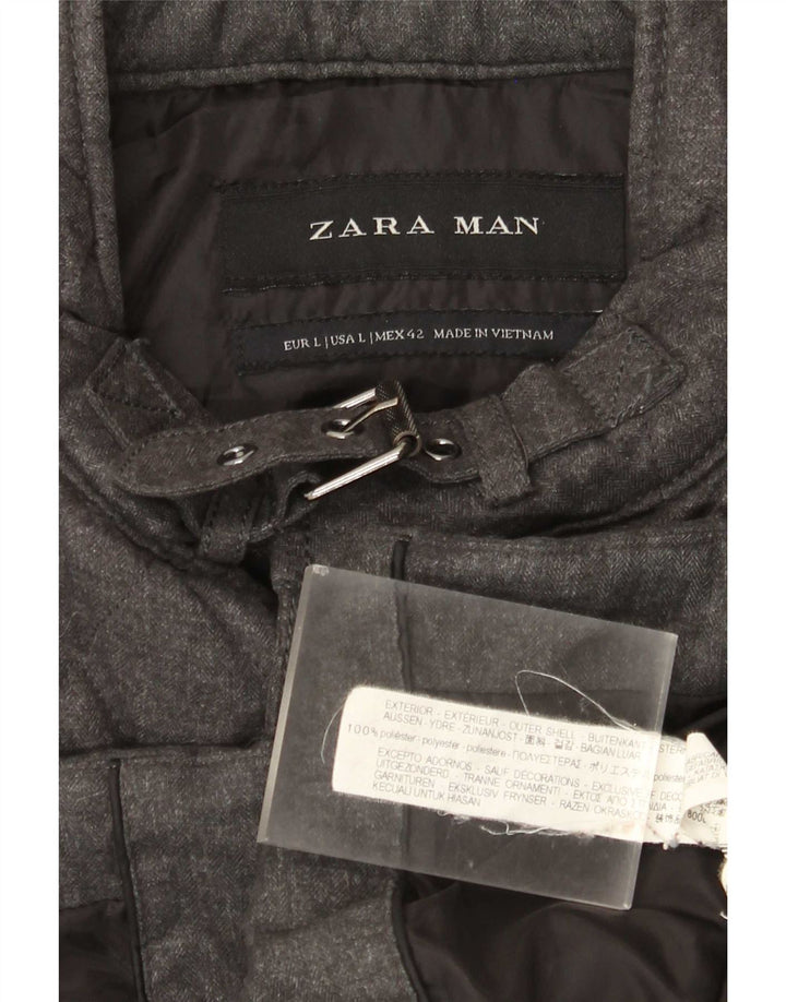 Zara Veste matelassée pour homme UK 40 Large Gris Polyester