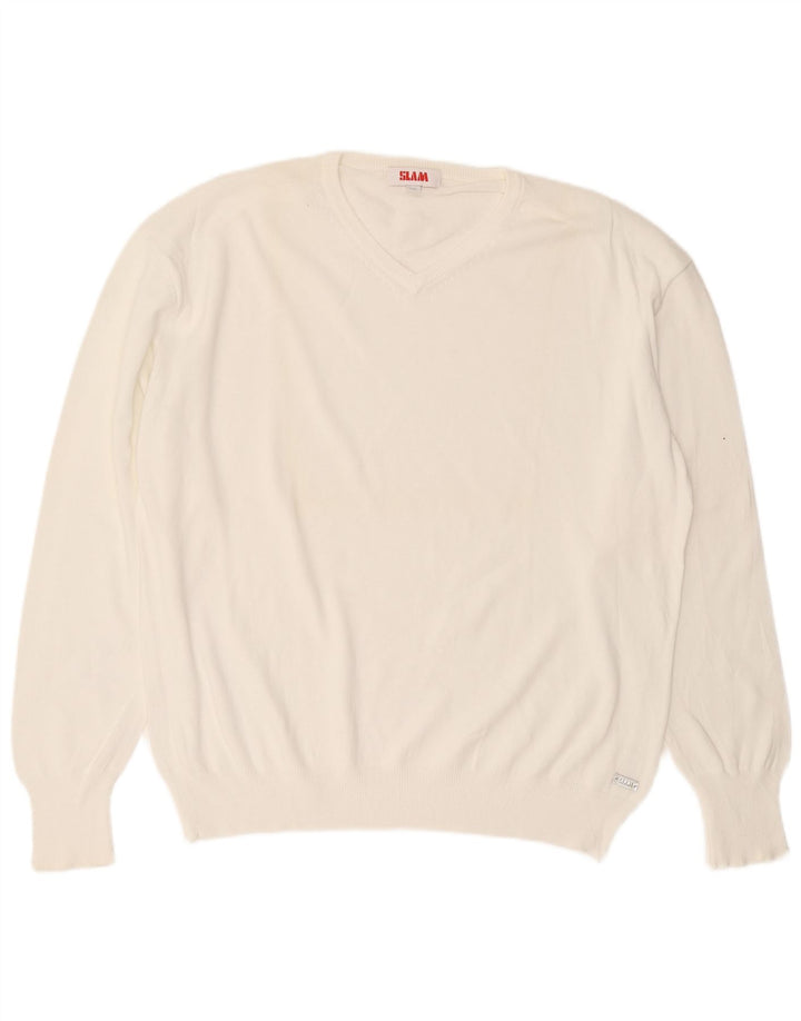 Slam Pull col V pour homme 3XL en coton blanc