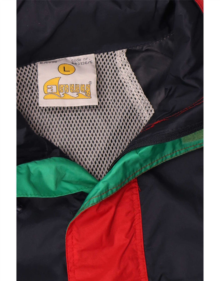 Anuy Veste de Pluie Homme UK 40 Large Bleu Marine Colorblock Nylon