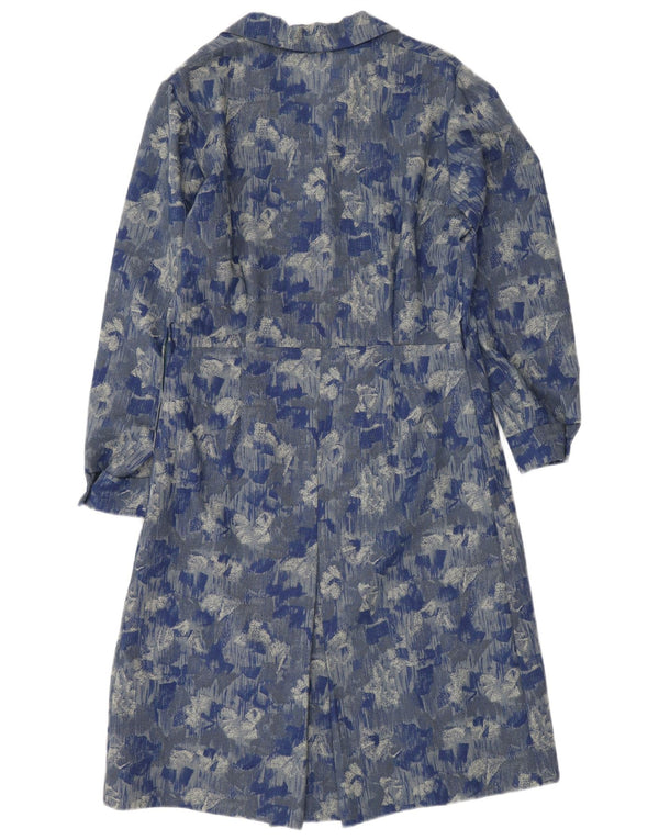 vintage Femmes Manches Longues Maxi Robe UK 6 XS Bleu Floral