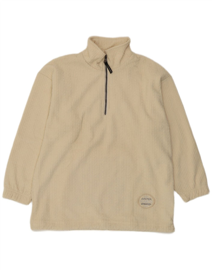 F.LLI Campagnolo Pull polaire à col zippé pour homme Large en polyester blanc cassé