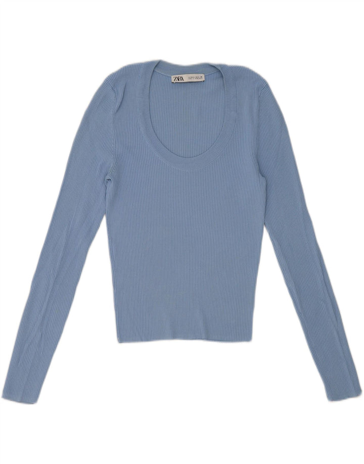 Zara Haut à manches longues pour femme Manches longues UK 12 Bleu moyen
