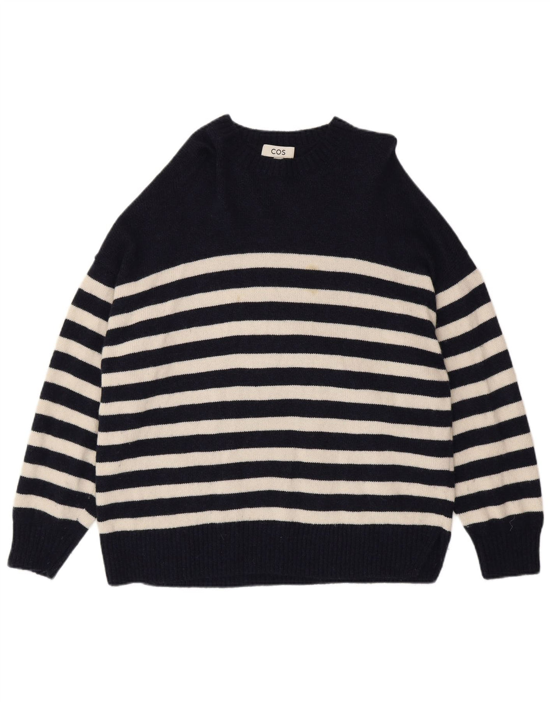 Cos Pull ras du cou pour femme UK 44 en laine rayée bleu marine moyen