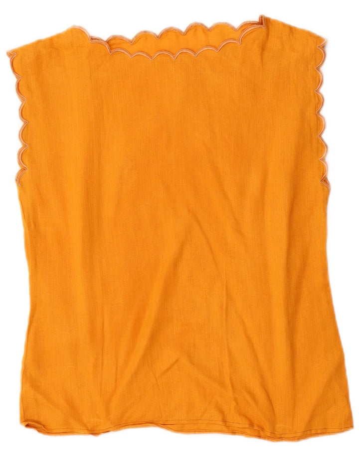 vintage Femme Blouse Sans Manches Top UK 12 Orange Moyen