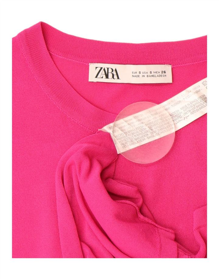 ZARA Pull à manches courtes et col bateau pour femme UK 8 Small Rose Viscose