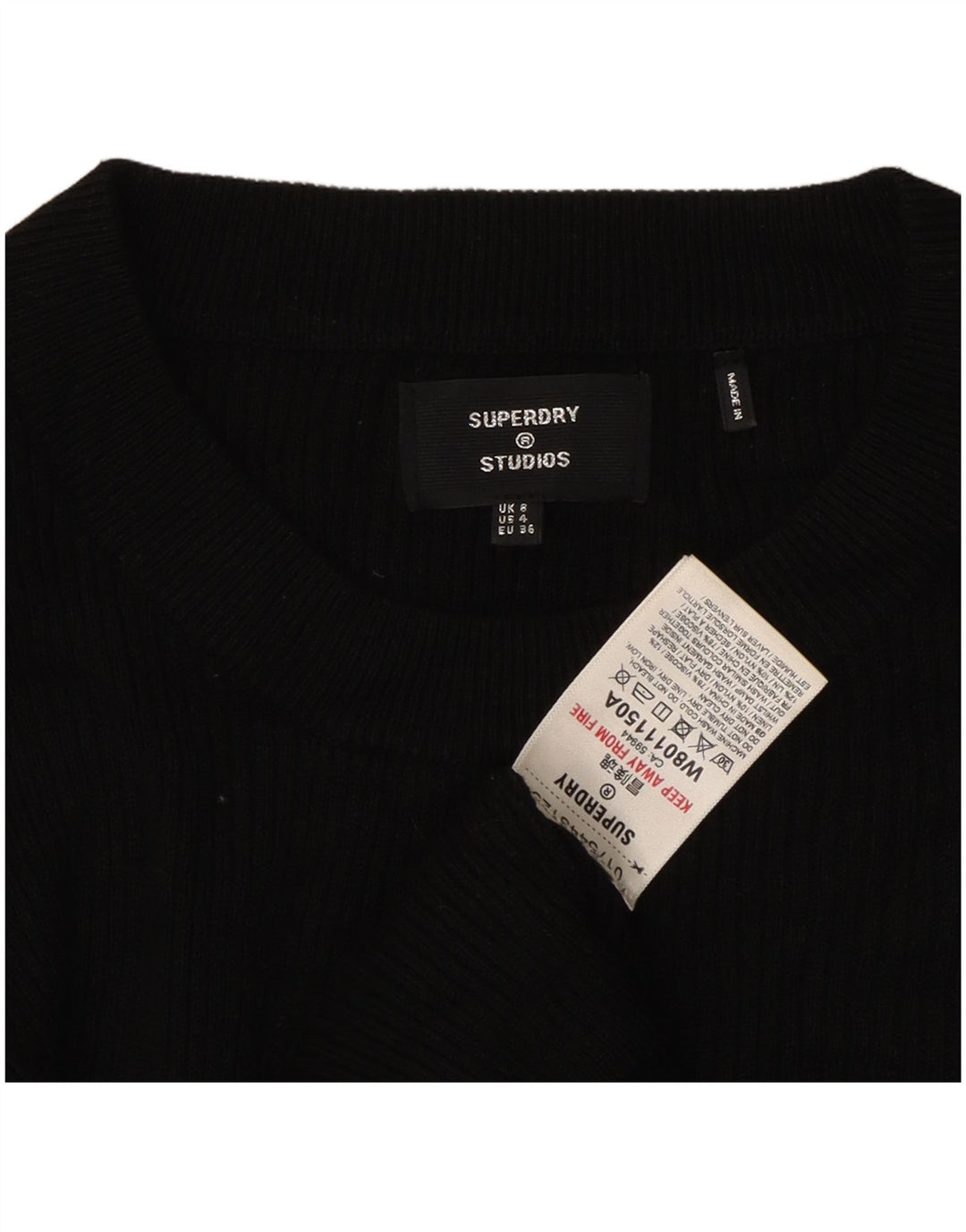 SUPERDRY Femme Maxi Robe Pull UK 8 Petit Noir Viscose