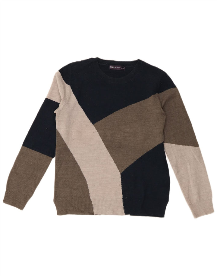 Marks & Spencer Pull ras du cou pour femme UK 8 Small Gris Colorblock
