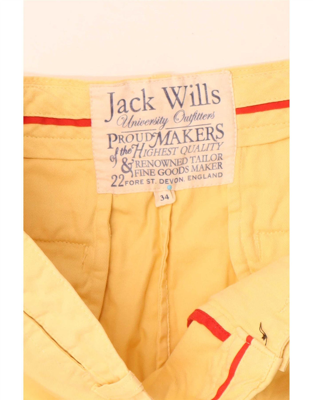 Jack Wills Short Chino Homme W34 Large Jaune Coton