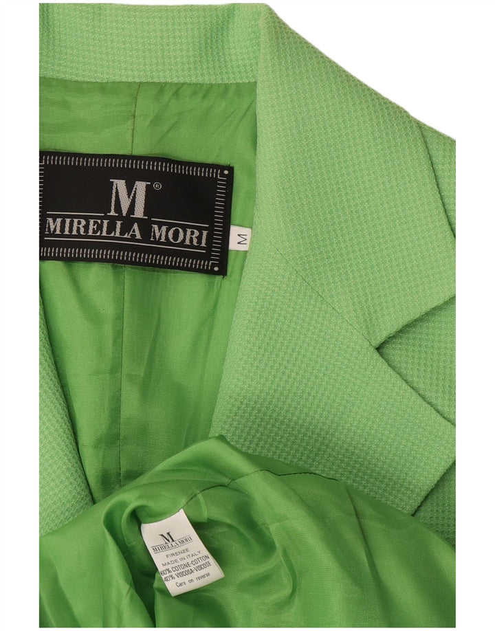 Mirella Mori Veste blazer à 3 boutons pour femme UK 14 en coton vert moyen