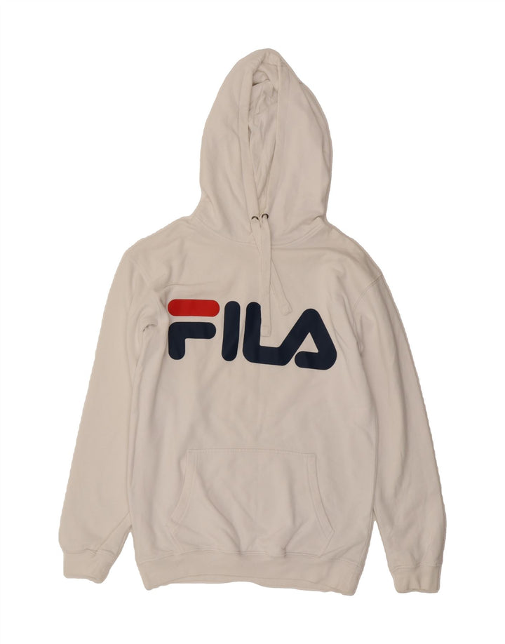 FILA Mens Graphic Hoodie Jumper Small White Cotton Vintage Fila and Second-Hand Fila from Messina Hembry 