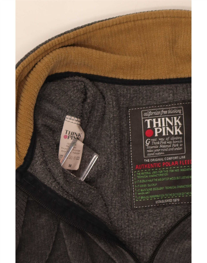 Think Pink Pull Polaire Graphique à Col Zippé Homme Gris Moyen Colorblock