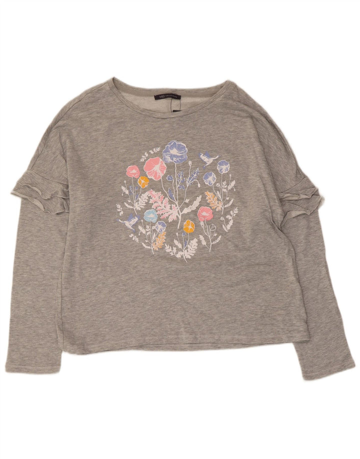 Marks & Spencer Haut graphique à manches longues pour femme UK 16 Large Gris Floral