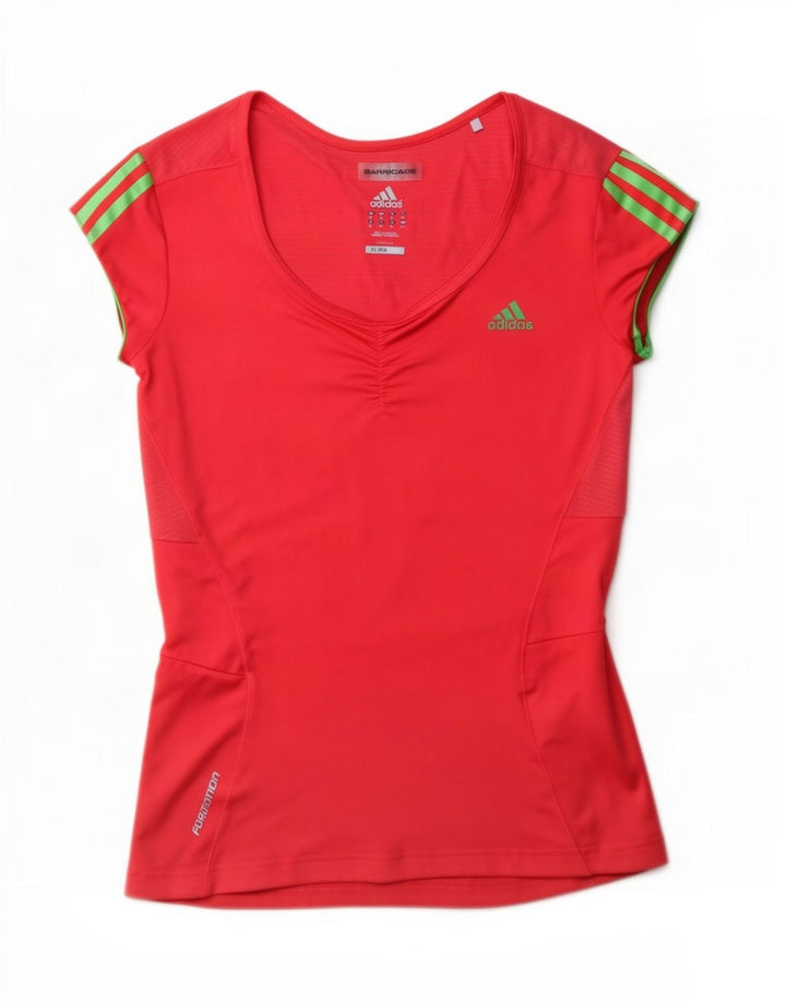 Adidas Climalite T-Shirt Top UK 10 Petit Rouge Polyester
