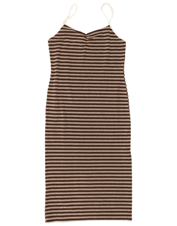 Topshop Femme Petite Robe Slip UK 12 Polyester Rayé Marron Moyen